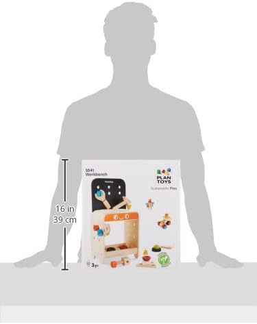 PlanToys® Wooden Tool Bench for Kids | Pretend Play Construction Toy with Tools & Accessories | Educational STEM Toy for Toddlers | Montessori Fine Motor Skills Workbench Playset