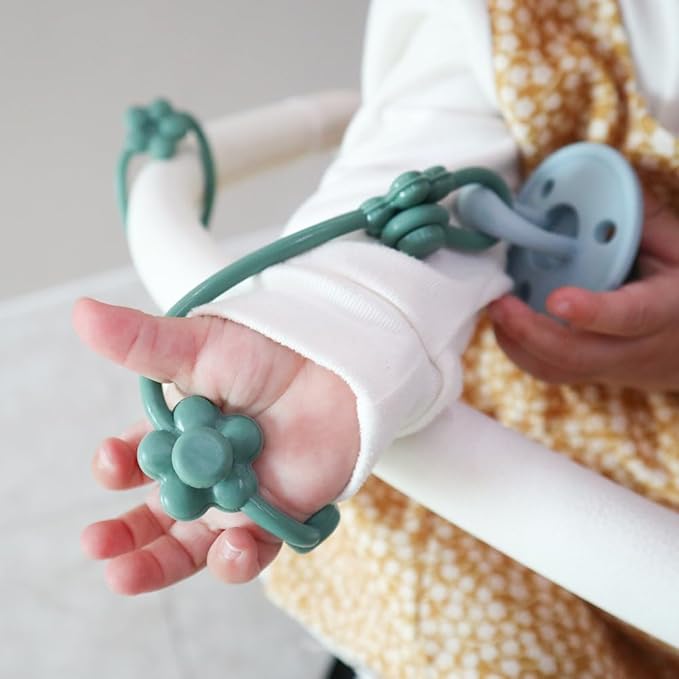 3Pcs Baby Silicone Teether Toy Set - Food-Grade Silicone Teething Relief Toys,Wooden Ring Teether Cute Bear Toy and Toy Straps for Babies 3-12 Months (Bright Beige)