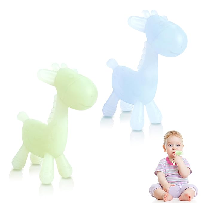 TYRY.HU Baby Teething Toys for Babies 0-6 6-12 Months,BPA Free Silicone Giraffe Teethers for Babies 3-6 Months, Soft-Textured Chew Toys Sensory Toys Massaging Teething Relief for Boys Girls,2 Pack