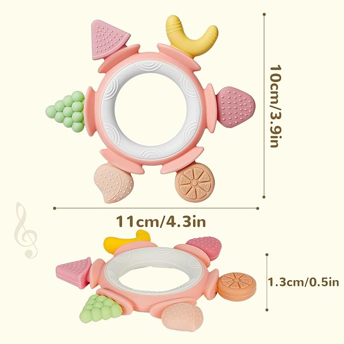 Hooku Silicone Teethers for Babies 6-12 Months, Teething Toys for Babies 0-6 Months, Baby Fruit Teethering Rings, BPA Free Baby Chew Toys, Infants Gifts