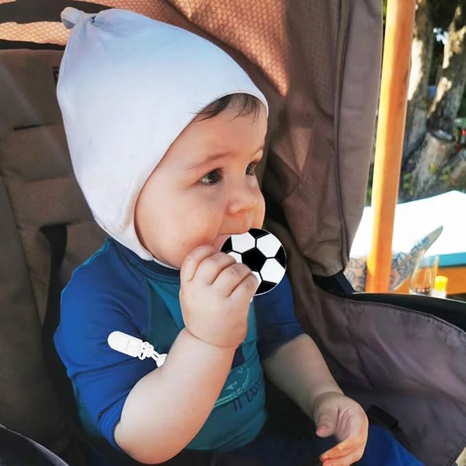 Baby Sports Ball Teething Toys,Food Grade Silicone Teether with One-Piece Pacifier Clip Holder,Shower Gift,Teething Pain Relief for 3 Months+ Boy and Girl,BPA Free,Freezer Safe. (Soccer)