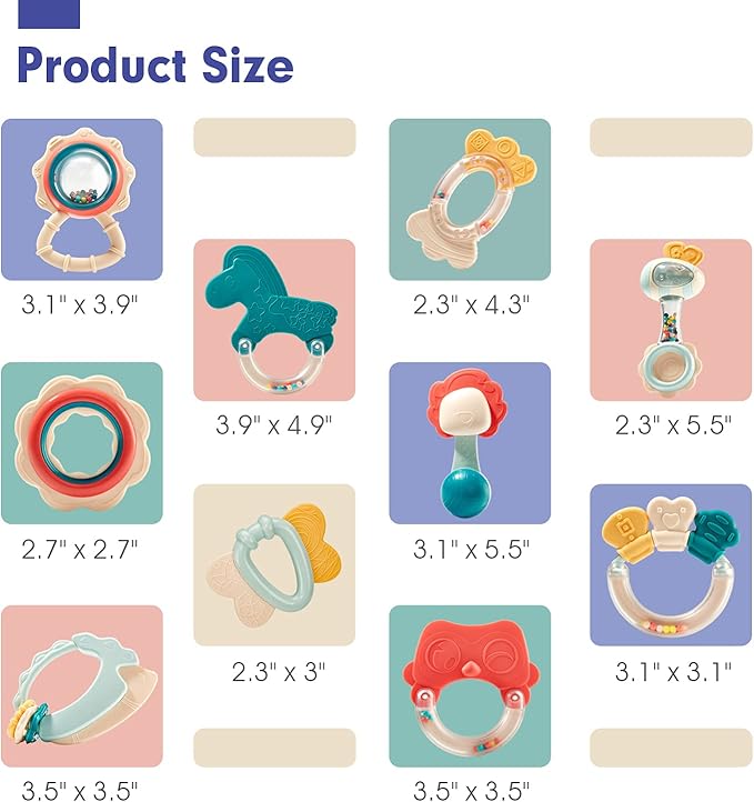 hahaland Baby Toys 0-6 Months - Baby Rattles Teething Toys 3-6 Months, Newborn Infant Toys 6-12 Months, Teether Grasping Shaker Toy Baby Gifts 6 5 4 3 Month Old Must Haves Stocking Stuffers for Babies