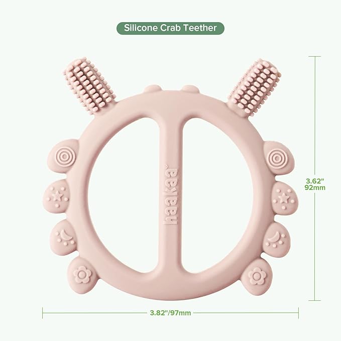 Haakaa Silicone Crab Baby Teether,Teething Toys,360ยฐBaby Toothbrush Head for Infant Self-Brushing Training,Food-Grade Silicone,Blush