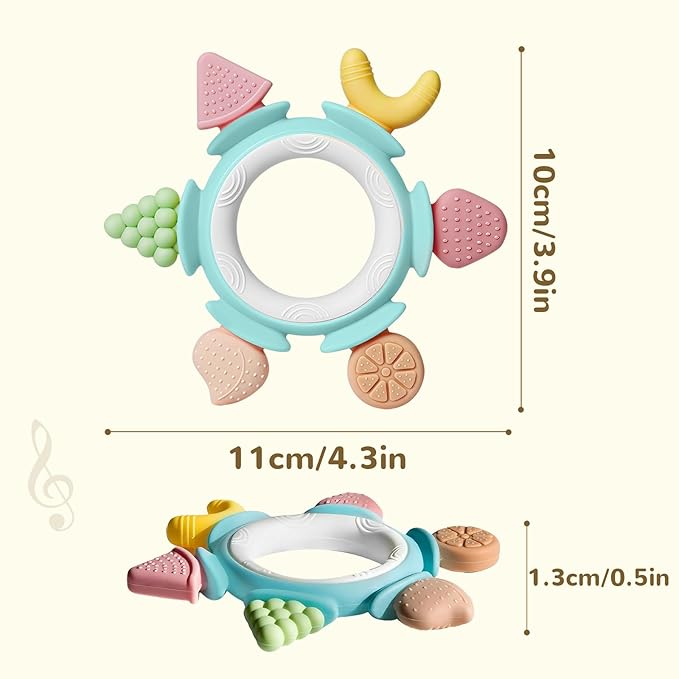 Hooku Silicone Teethers for Babies 6-12 Months, Teething Toys for Babies 0-6 Months, Baby Fruit Teethering Rings, BPA Free Baby Chew Toys, Infants Gifts