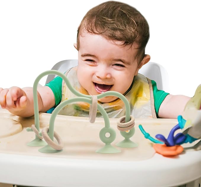 Montessori Toys for Babies 0-6 Months, High Chair Toys with Suction Cups for Babies, Suction Cup Toys for Toddlers 1-3, Kids Baby Sensory Toys, Silicone Baby Teething Toys for 6-12 Months