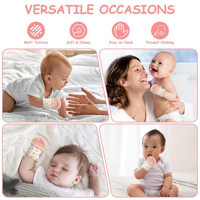 2Pack Silicone Teething Mitt, Hamburger Baby Teething Toy for 0-6 6-12 Months, Food Grade Silicone Infant Teething Mitten, BPA-Free Baby Chew Toys for Pain Relief, Sucking Needs