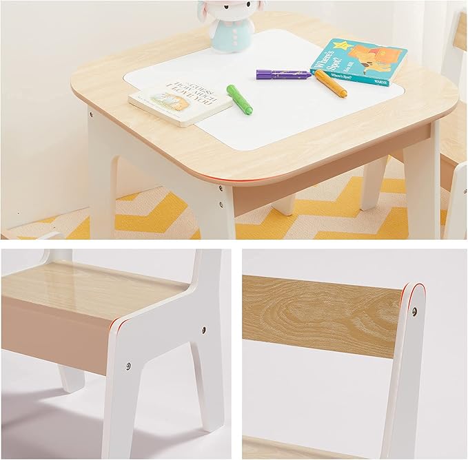 Toffy & Friends Wooden Storage Table and Chairs Set, White, 3-Piece Set, Ideal for Children's Learning, Activity Table or Dining
