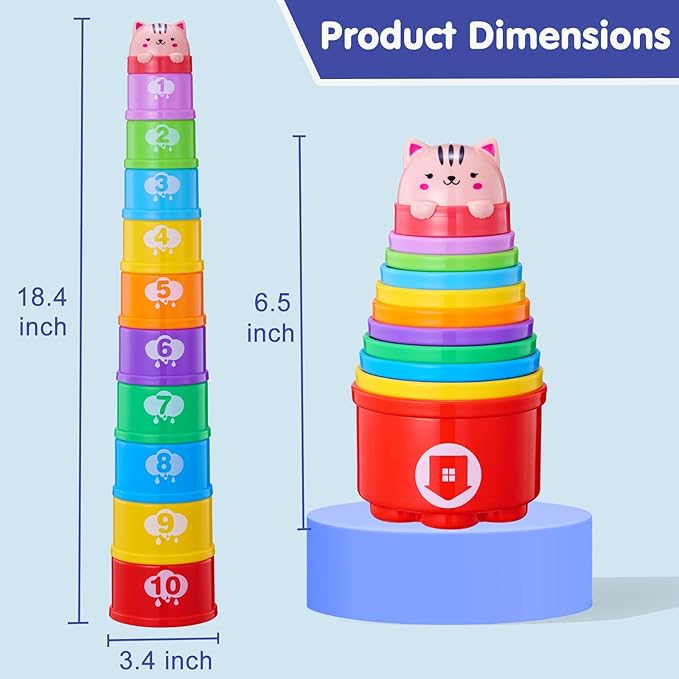 WEEJOYGAM Baby Stacking Cups, Stacking Toys for Toddlers 1-3, Infant Christmas Stocking Stuffers for 6 9 12 18 Month 1 Year Old Boy Girl Gift, Kids Montessori Sand Bath Nesting Stackable Block Age 1-2