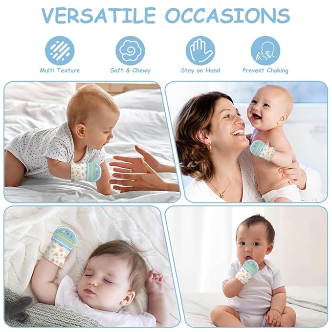 2Pack Silicone Teething Mitt, Hamburger Baby Teething Toy for 0-6 6-12 Months, Food Grade Silicone Infant Teething Mitten, BPA-Free Baby Chew Toys for Pain Relief, Sucking Needs