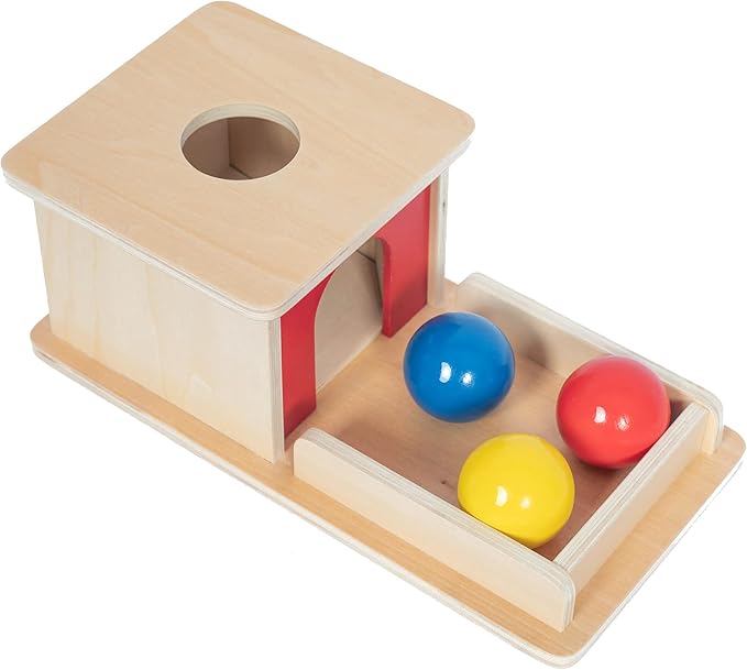 Adena Montessori Wooden Toy for 6-12 Month Baby 3 Balls,Object Permanence Box with red Door Colorful Learning Education Toy for Toddler Kid 1-2 Year Old, Preschool Girl and Boy Gift Full Size Typical