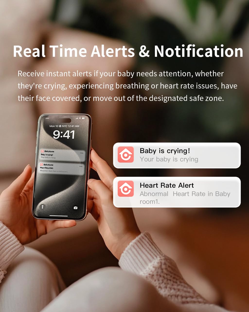 iBaby i20 Smart Baby Monitor - Monitor Newborn Heart Rate, Breathing, Sleep, Sound Machine, Cry & Safety Alerts, 1080P Night Vision, Non-Wearable, No Subscription (Floor Stand)