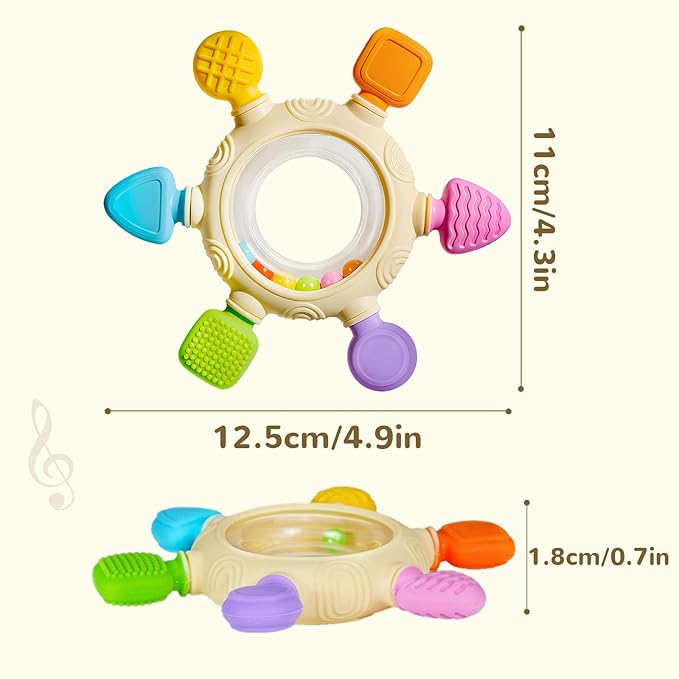 Hooku Silicone Teethers for Babies 6-12 Months, Teething Toys for Babies 0-6 Months, Baby Rattles Teethering Rings, BPA Free Baby Chew Toys, Gifts for Babies