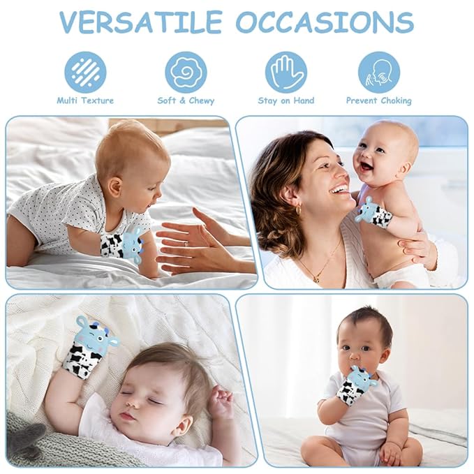 2Pack Silicone Teething Mitt, Cow Baby Teething Toy for 0-6 6-12 Months, Food Grade Silicone Infant Teething Mitten, BPA-Free Baby Chew Toys for Pain Relief, Sucking Needs