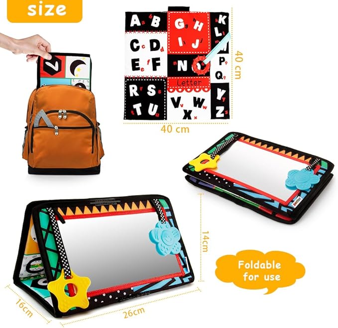 beetoy Tummy Time Baby Mirror Toys with Black and White Pattern, High Contrast 3D Activity Play Crinkle Toys Baby Mirror for Newborn 0 3 6 Months