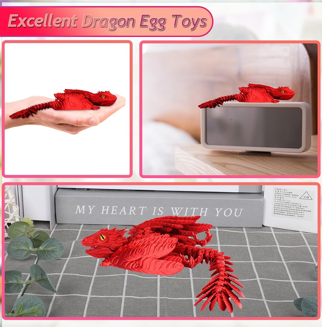 3D Printed Dragon, Feathered Wyvern Dragon, Articulated Dragon, Fidget Dragon Toys for Adult, Home Office Decor Executive Desk Toy