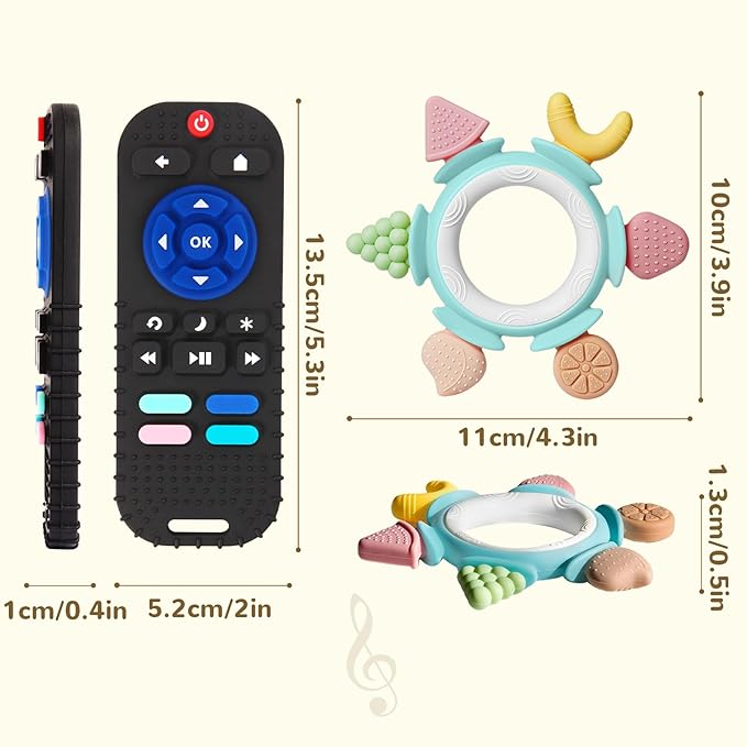 Hooku Silicone Teethers for Babies 6-12 Months, Teething Toys for Babies 0-6 Months, Baby Fruit Teethering Rings, BPA Free Baby Chew Toys, Infants Gifts