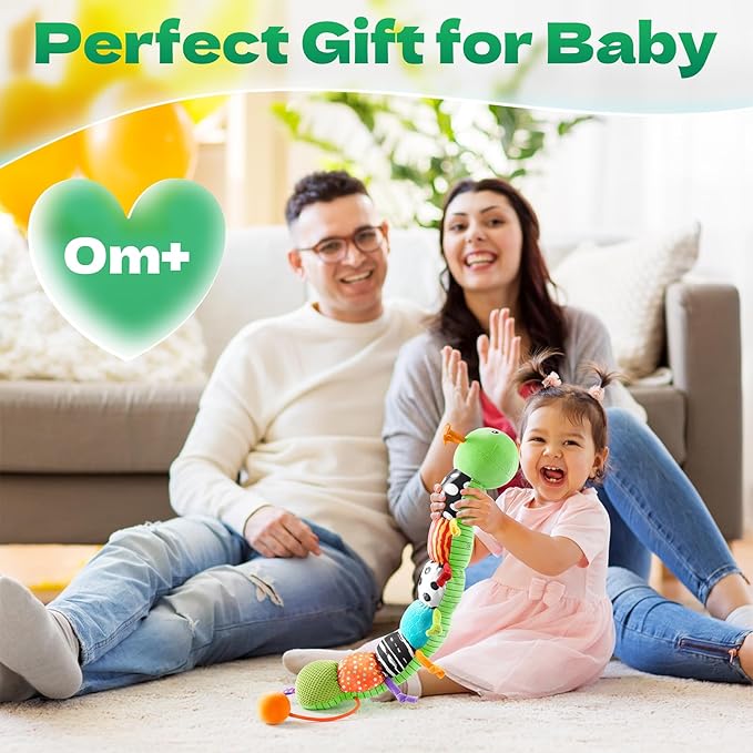 HEMRLY Baby Sensory Toy 0-6 Months, Musical Stuffed Caterpillar Plush with Teether, Crinkle, Rattle, Baby Mirror for Tummy Time, Infant Car Seat Toy for 0-3-6-12 Month Boys Girls Gifts - Knotted Green