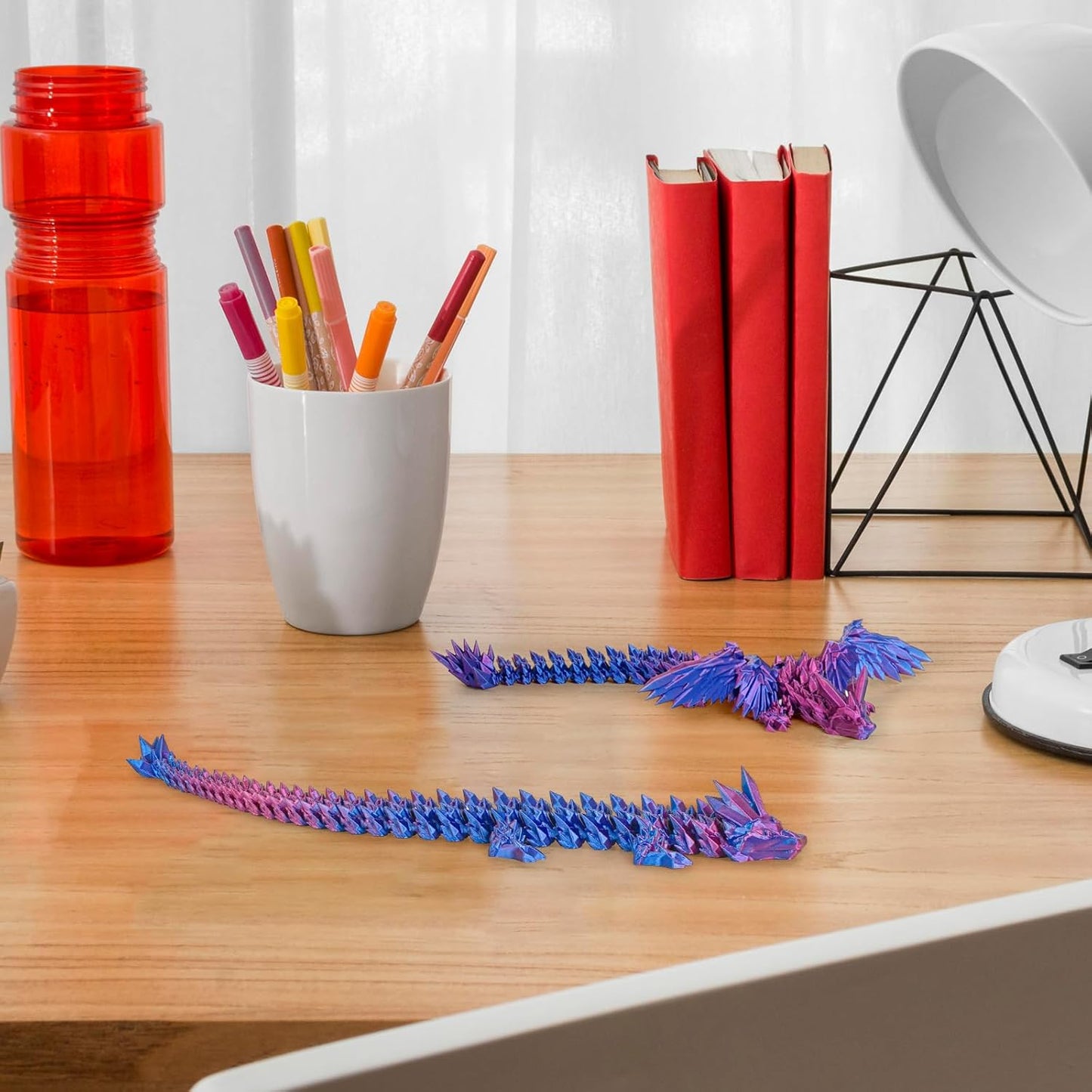 12“Crystal Dragon Without Wings & 9”Winged Articulated Dragon, 3D Printed Bulk Unique Funny Graduation Gifts for Kids, Executive Desk Fidget Toys Adults, Bath Pool water Toy (Gradient Deep Purple-Red)