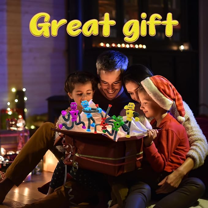 48PCS Robot Suction Cup Toys Pop Tubes,Stress Relief Fun Robot-Shaped Suction Cup Toys for Ages 3+,Autism Sensory Products,Sensory for Kids with Autism,Christmas Easter