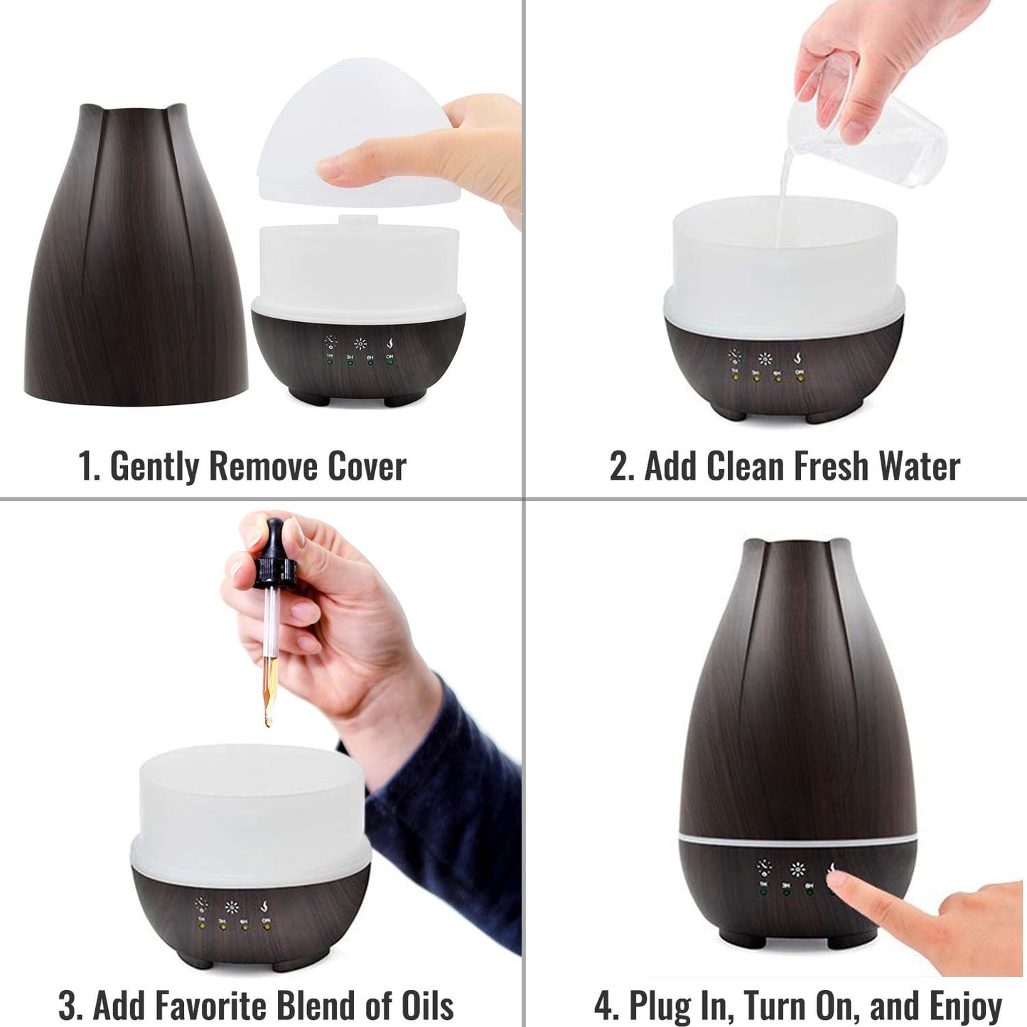 HealthSmart Essential Oil Diffuser, Cool Mist Humidifier and Aromatherapy Diffuser with 500ML Tank Ideal for Large Rooms, Adjustable Timer, Mist Mode and 7 LED Light Colors, Brown (Pack of 2)