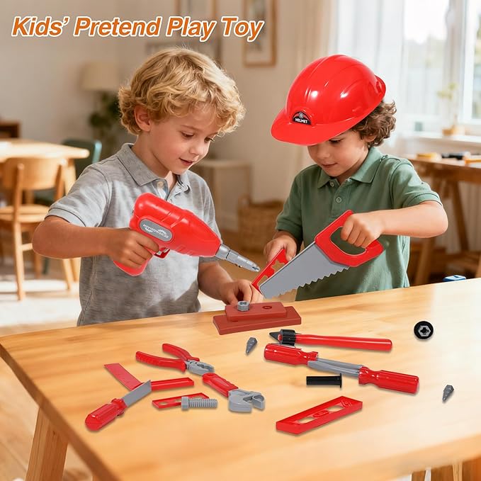 RedSwing Kids Tool Set, 55 Piece Kids Construction Kits with Storage Box,Toddler Play Tools,Pretend Play Construction Kits for Ages 3-8 Years Old