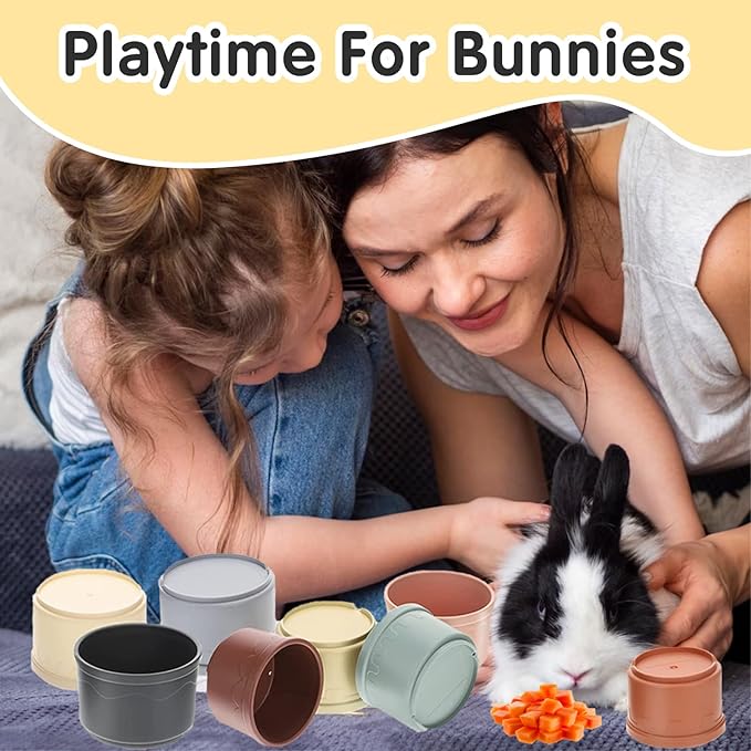 16 Pcs Stacking Cups for Rabbits, Colorful Bunny Toys for Rabbits and Small Animals, Nesting Rabbit Toys of Different Sizes, Bunny Stacking Cups for Hiding Food and Playing