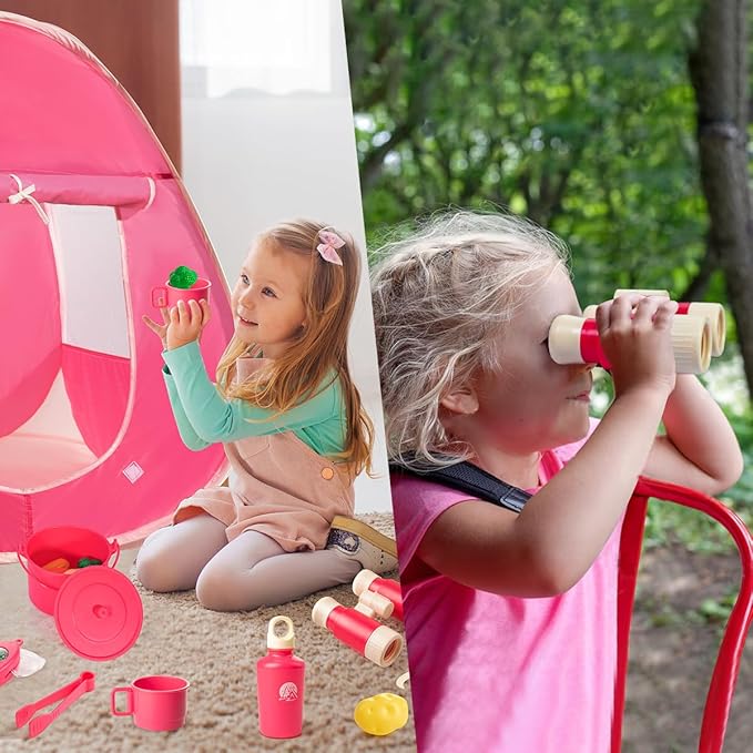 Meland Kids Camping Set for Girls - Camping Tent Toys for Girls Indoor Outdoor Pretend Play, Christmas Birthday Gift Idea for Toddler Girl Age 3,4,5,6 Year Old
