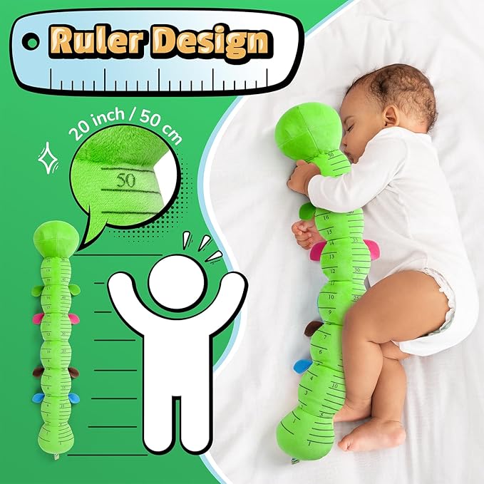 LIGHTDESIRE Baby Toys 6-12 Months Musical Caterpillar,Stuffed Animals Infant Toys 0-6 Months Sensory Toy with Ruler Design,Crinkle&Ring Bell,Baby Teething Toys for Tummy Time Boy Girl Gifts (Green)