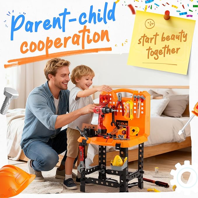 Kids Tool Bench with Electric Drill & Toddler Tool Set, 83 Pcs Toy Workbench for Toddlers 1-3, Transformable Kids Work Bench , Educational Toy Pretend Play Construction Play Kit for Boys&Girls 3-5