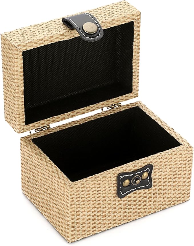 Hipiwe Wooden Decorative Box with Hinged Lid Treasure Chest Box Small Storage Box for Mementos,Jewelry,Trinket Photo Home Decor Gift for Birthday Anniversaries