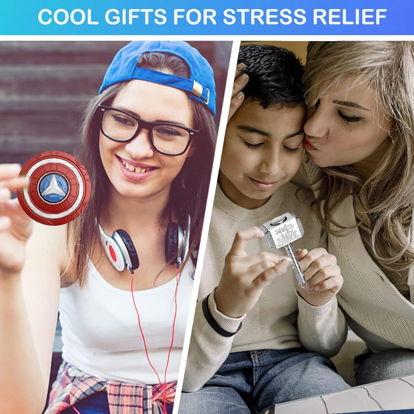 Hammer Fidget Spinners Chain Metal, Gold Fidget Spinner, Fidget Pad, Rainbow Gold Fidgit Spinner Gift for Kids Adults, Fidgets Infinity Cube Blocks Stress Fidgit Toy Set Party Favors