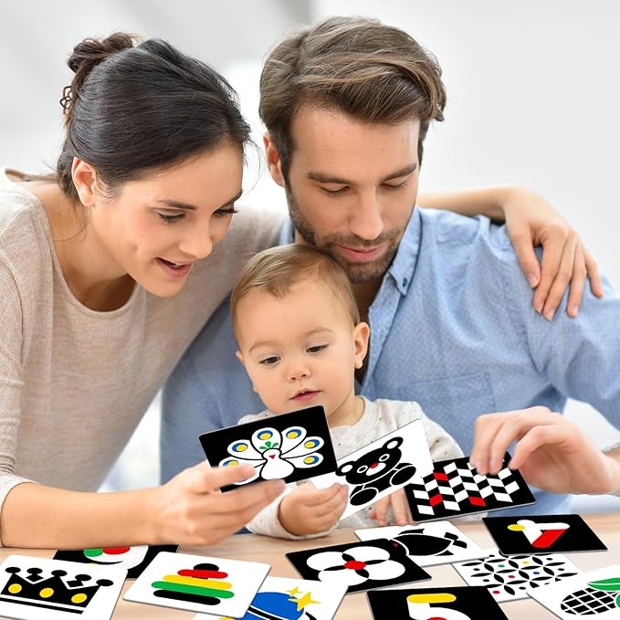 High Contrast Baby Flashcards, Black White Baby Cards with Red Yellow Blue Newborn Toys for Infants Visual Stimulation Brain Sensory Development 20 Pcs 40 Pages 5.7'' x 5.7''(3-6 Months)