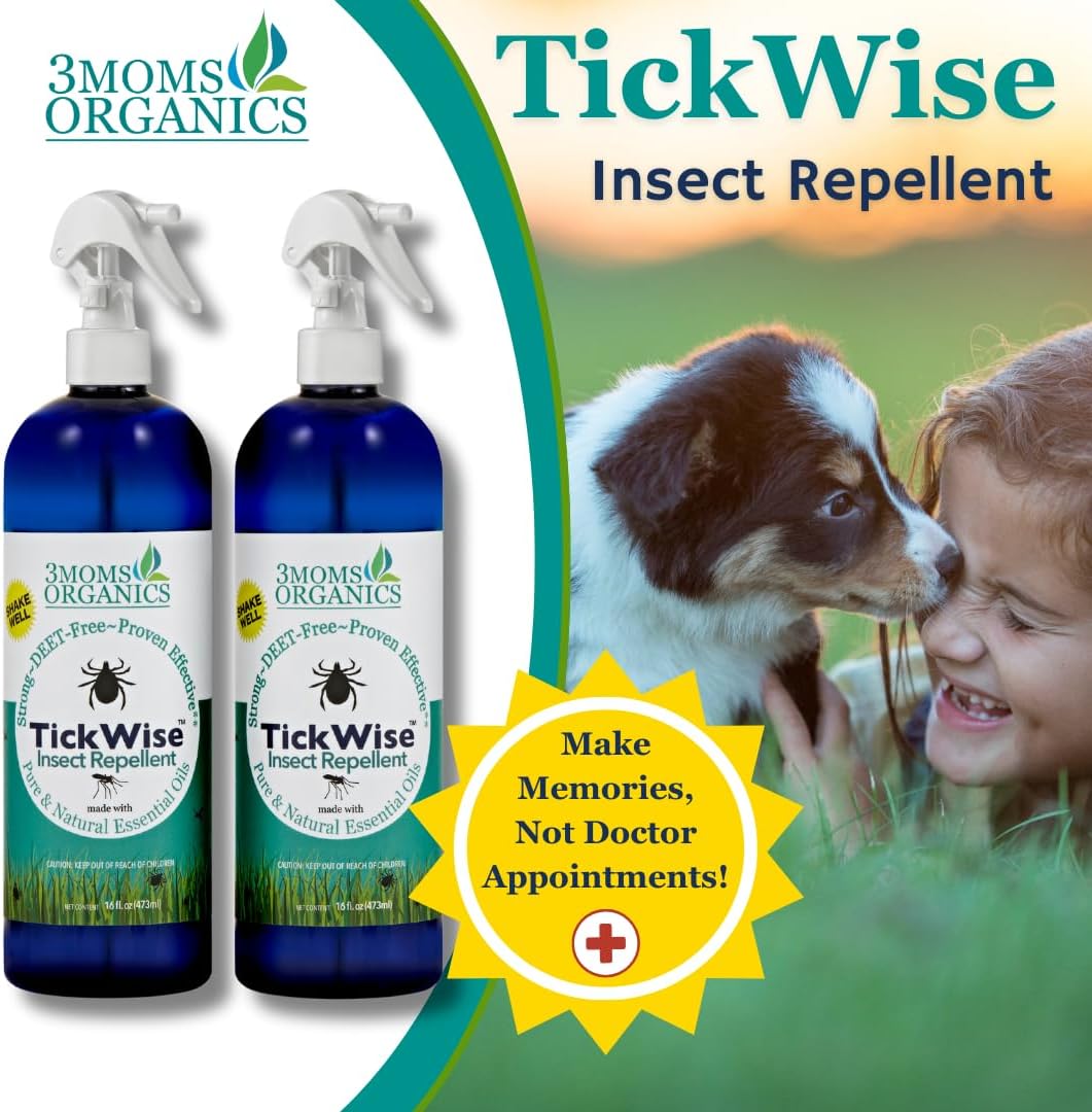 3 Moms Organics, TickWise 16oz Extra Strength Double Mama 2-Pack - DEET- Free, Tick and Insect Repellent, Plant Based Essential Oils, All Natural Ingredients, Safe for Kids, Adults, Dogs & Horses