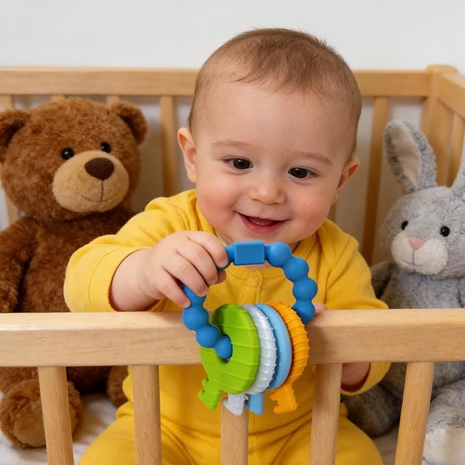 Baby Keys Teether Toys,Silicone Teething Toys for 3-18+ Months,Teething Keys Toy for Infants-Soft & Raised Texture to Soothe Gums,BPA Free (4Colors)