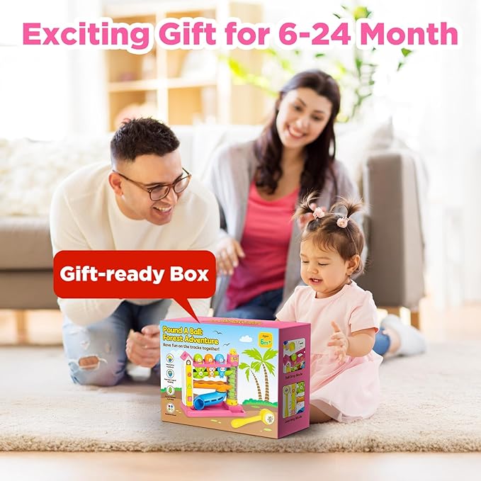 Musical Ball Drop Toys for 1 Year Old Girl Gifts, Eductional Baby Toy 12-18 Month Toddler Toy Age 1-2, First Birthday Gift for 1 Year Old Girl Boy, Infant Toys for 9-12-18 Month Olds (Pink)