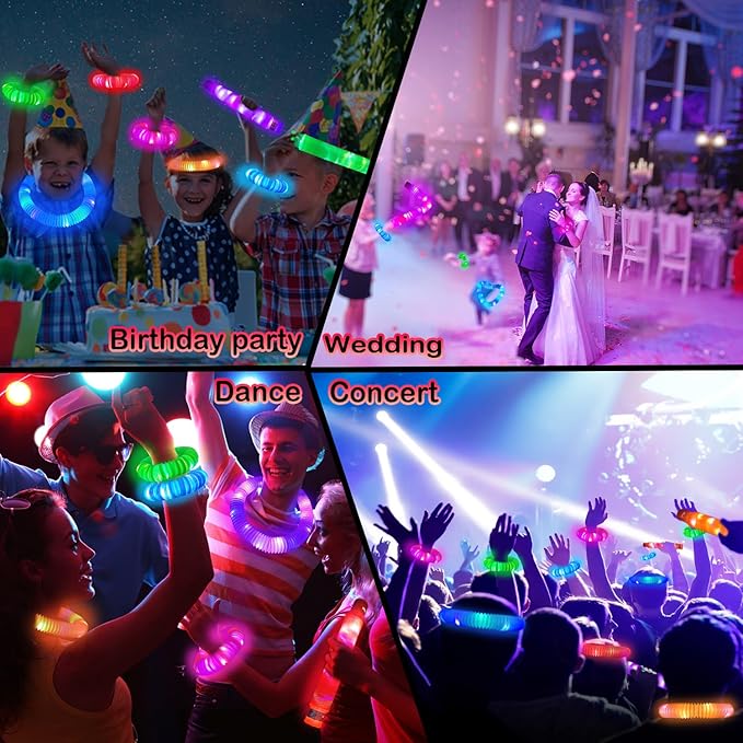 24 PCS New Years Eve Light Up Party Favors Supplies for Kids 4-8-12,Bulk Glow Sticks Bracelet Necklace Accessories for Toddlers,Birthday Treat Return Gifts,Christmas NYE 2026 Goodie Bag Stuffers