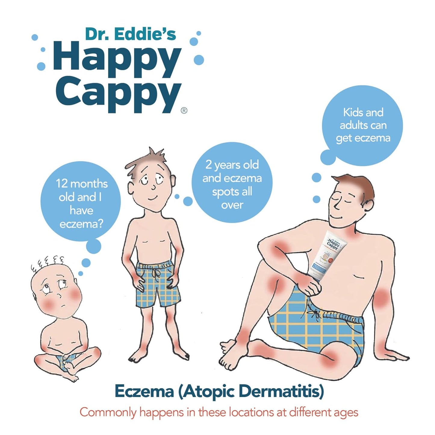 Happy Cappy Baby Shampoo and Body Wash - Eczema Body Wash for Kids, Toddler, Adults, Helps with Dryness, Reduces Itching and Redness, Dermatologist Tested, Fragrance Free - 8 Fl Oz (Pack of 4)