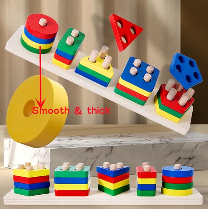 Shape Puzzles Wooden Color Sorting Toys for Toddlers 3 4 5 Year Old Matching Shape Sorters Toy Wooden Blocks Learning Educational Toys for Boys Girls Classroom Birthday Easter Gifts