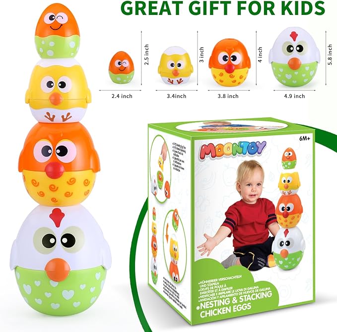 MOONTOY Chicken Toddler Easter Eggs Toys, Nesting Dolls Stacking Toys for Toddlers 1-3 Matching Shape Sorters Sensory Preschool Learning Baby Easter Basket Stuffers Gifts 6-12 12-18 Months, 1 Year Old