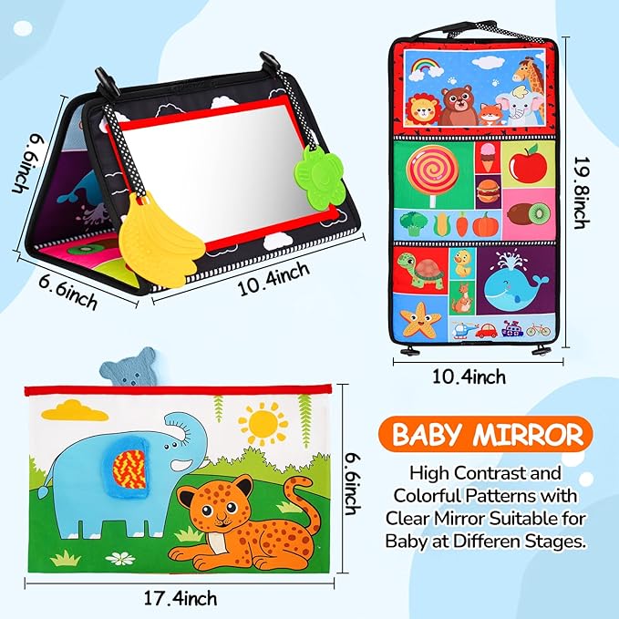 Baby Mirror Tummy Time Toys 0-6 Months with Crinkle Cloth Books Infant High Contrast Newborn Sensory Black and White Toy for 0-3 4 5 6 Months Must Haves Babies 3-6 6-12 Month Boy Girl
