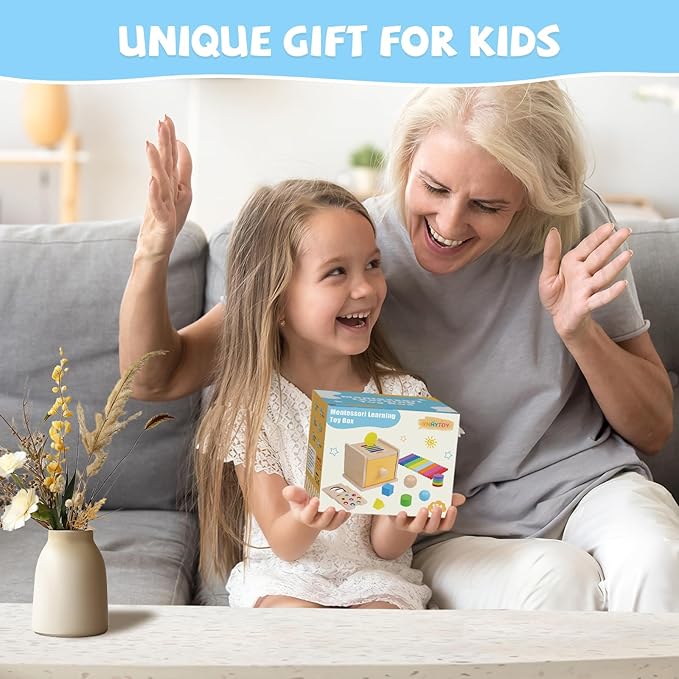 Montessori Toys for 1+ Year Old, 4 in 1 Object Permanence Coin Box, Ball Drop Color Sorting Sensory Fine Motor Skills Toys Shape Sorter for Toddlers 1-3, Gifts for 1 2 3 Year Old Girls Boys