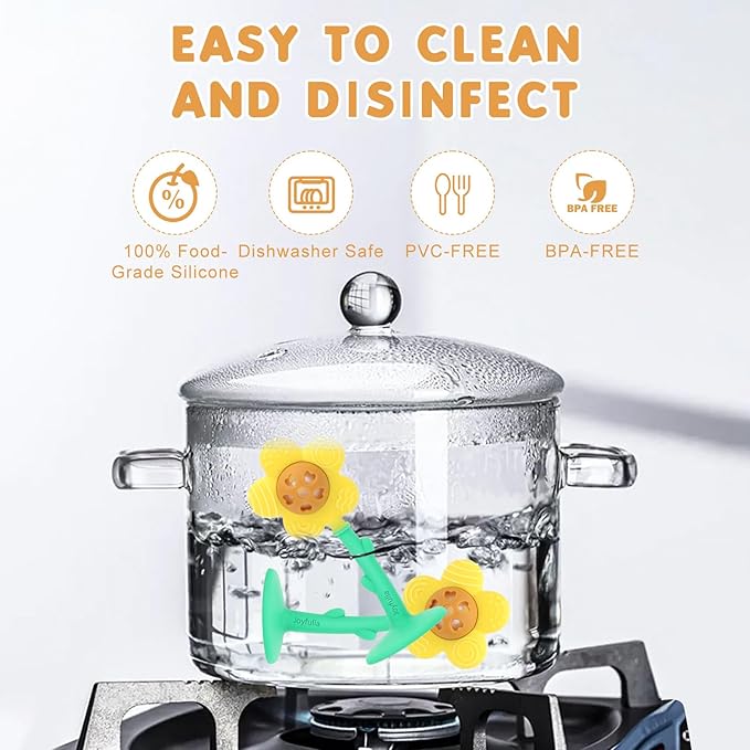 Baby Teething Toys 3-6 Months, Teether and Sensory Rattle for Babies 0-6 Months, Food Grade Silicone Teethers 6-12 Months, Infant Teething Relief Chew Toys, Sunnyflower Teether Toy BPA Free - Yellow