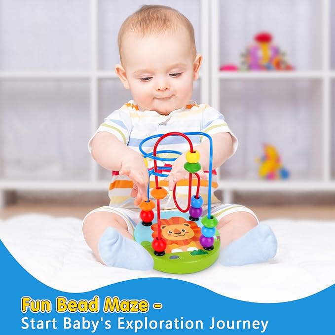 KMTJT Montessori Educational Toys for 1+ Year Old Toddler, 1st First Birthday Gifts for 1-2 Years, (Includes Stacking Cups, 2 in 1 Object Permanence Box, Bead Maze, Mirror Puzzle and More)…