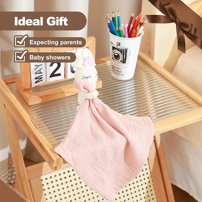 Plush Baby Rattle and Soft Doll Set – Handmade Crochet Toy Rattle for Newborns, Soft Plush Rabbit Rattle for Infants, Doll Blanket – Perfect First Toys for Baby Girl 0-6 Months