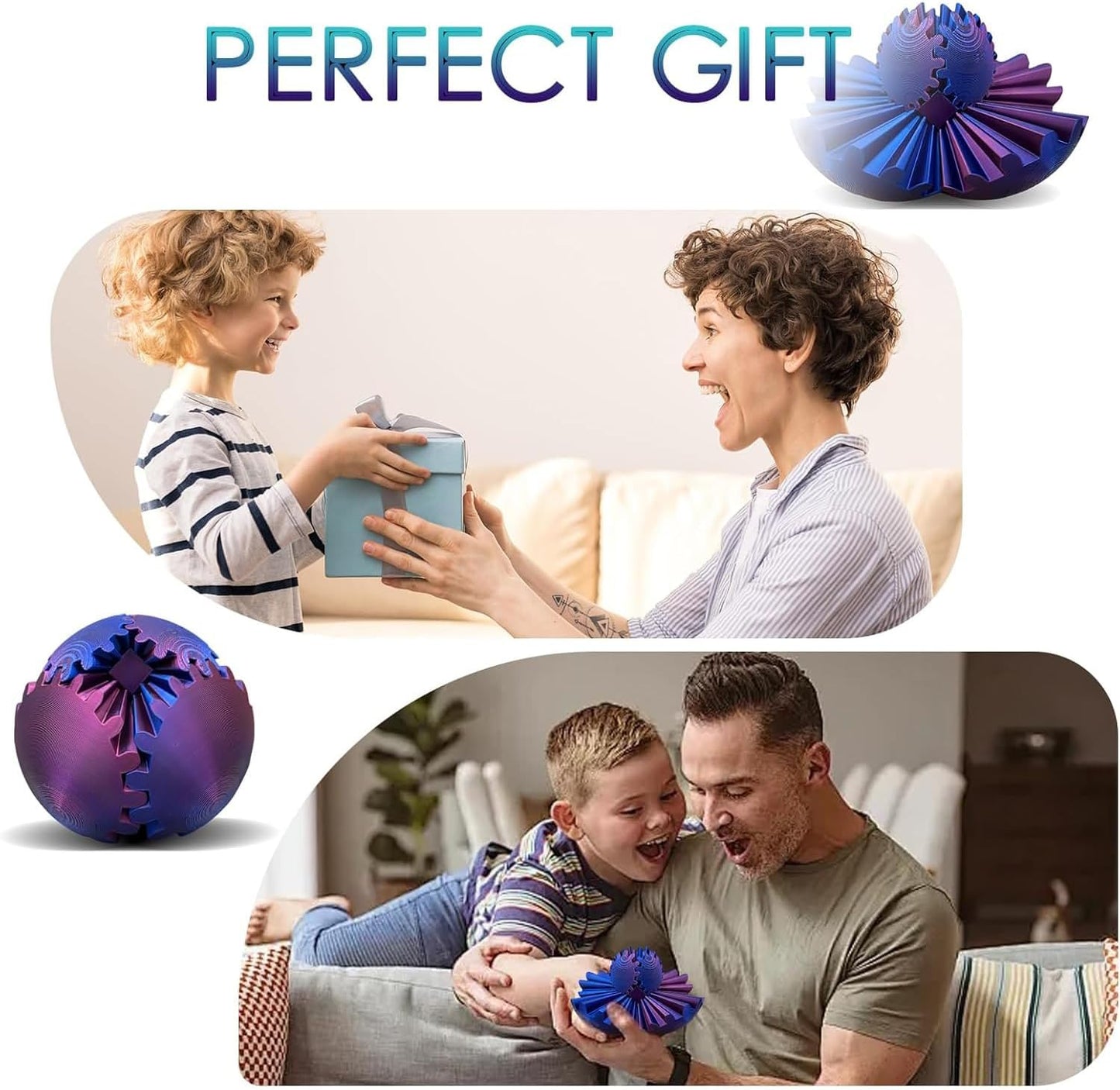 3D Printed Gear Ball Spin Ball Cube Fidget Toy Gear Sphere Gear Ball Fidget Toy Relieving Stress & Anxiety Fidget Ball Desk Toy Stress Ball Gear Toy for Stress (Blue-Green, 10*10cm)