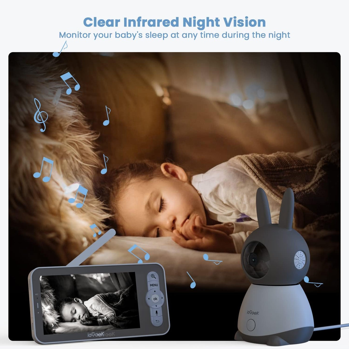 ieGeek 2K Split-Screen Baby Monitor, 5" Audio Baby Monitor with 2 Cameras, WiFi Smartphone Video Dual Camera, Night Vision, Motion & Cry Detection, Two Way Talk Temper &Humidity Sensor