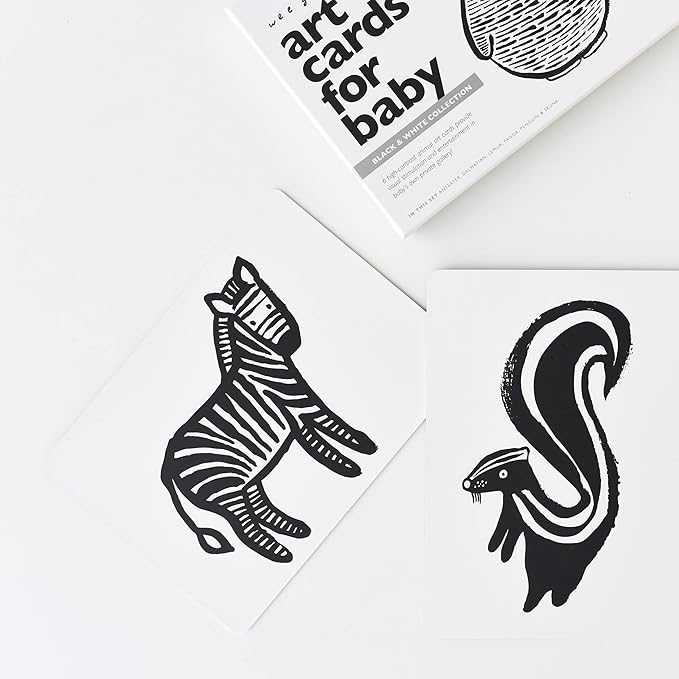 Wee Gallery Art Cards for Baby, Durable High Contrast Black and White Animal Flashcards for Newborns, Brain Development,Tummy Time Essentials for Infant and Toddler - Black and White Animals