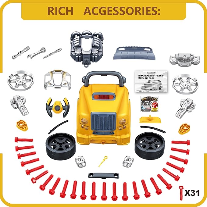 MUGEYMYD Large Truck Engine Toy for Kids 3-5, Take Apart Motor Vehicle Pretend Play Car with Light and Sound, Kids Mechanic Workshop Set, Toy Engine Building Kit for Toddlers.