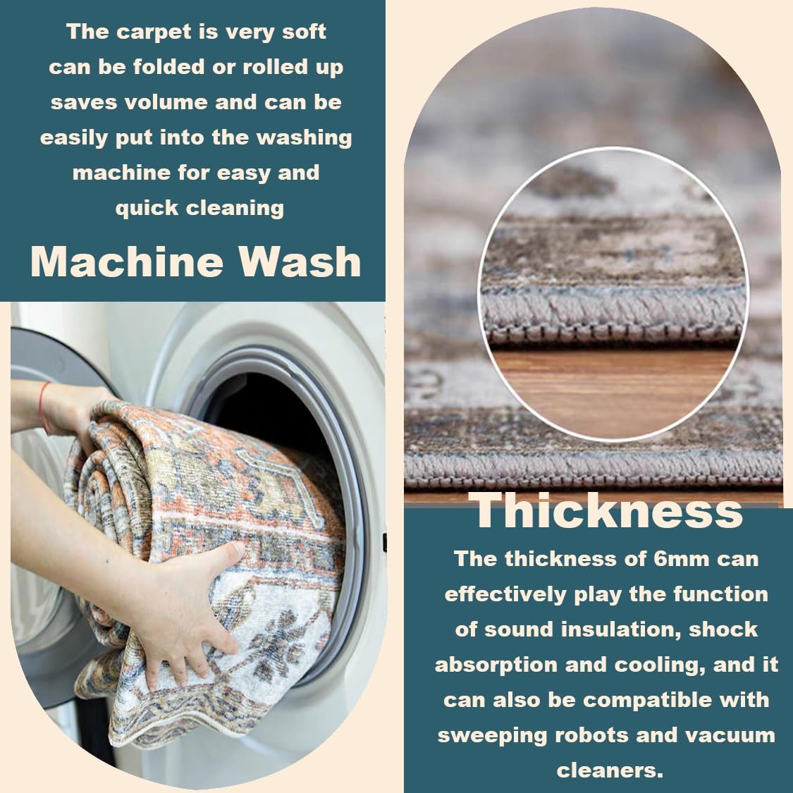 2'x3' Area Rug Washable Door Mat Vintage Doormat Indoor Entrance Traditional Thin Floral Print Non Slip Carpet for Kitchen Bathroom Bedroom Living Room