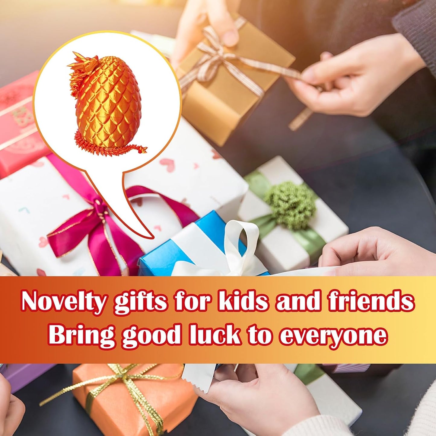 3D Printed Dragon Egg, 3D Printed Articulated Dragon Eggs with Dragon Inside, Crystal Dragon Fidget Toy, Adults Fidget Toys, Mystery Dragon Egg for Autism and ADHD(Laser Red Mini)